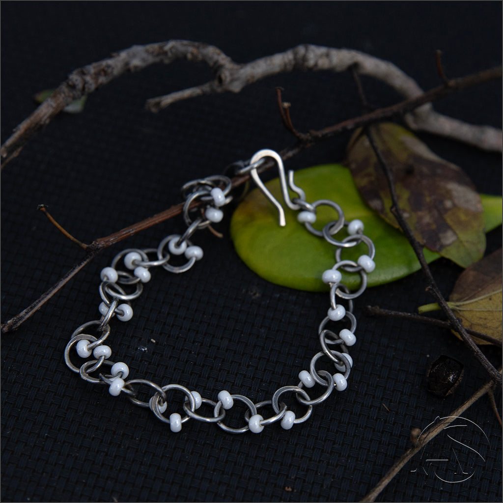 Beaded Crescent Link Bracelet - Oxidised