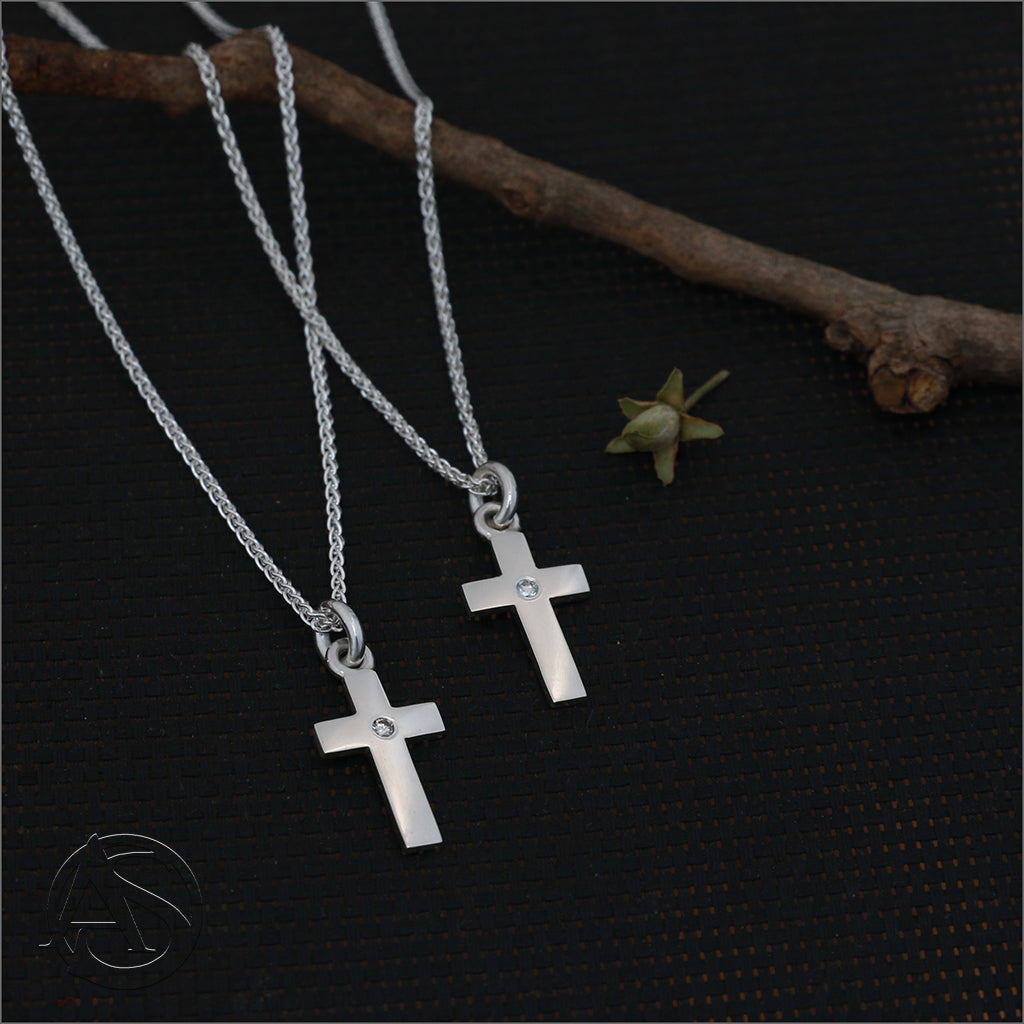 Sterling Silver Cross with Diamond Pendant