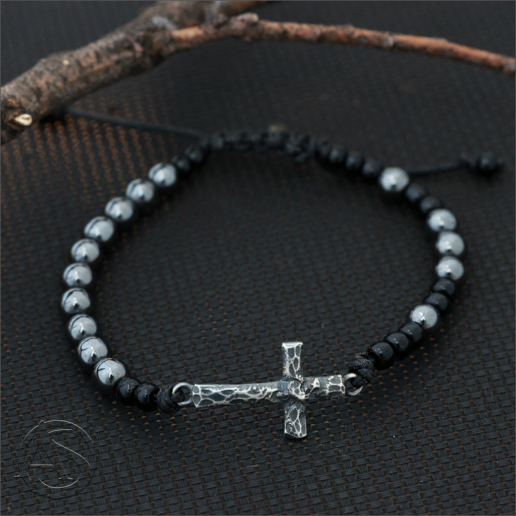 Rosary Bracelet with Oxidised Sterling Silver Cross